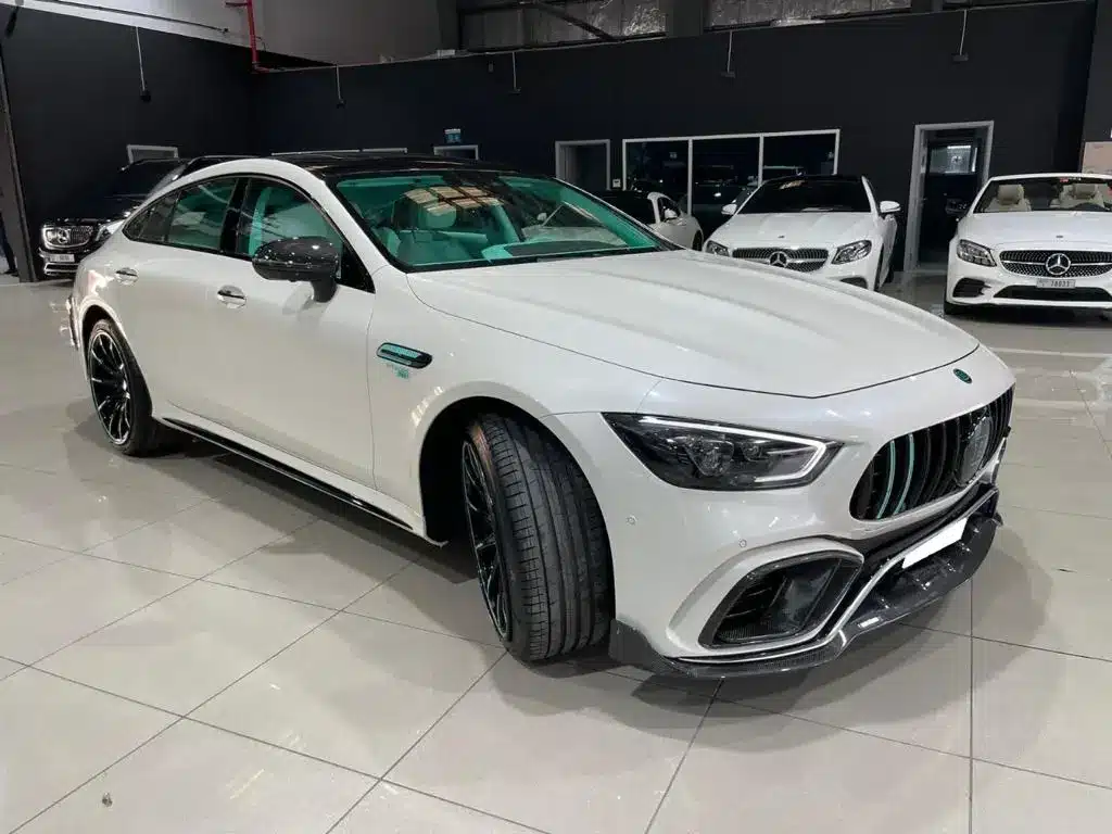 Mercedes GT Brabus white color in a car show