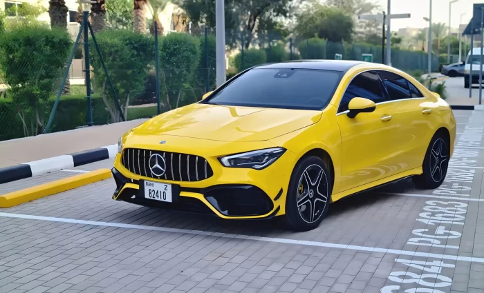 Meredes-Benz CLA 45 yellow color for rent in Dubia