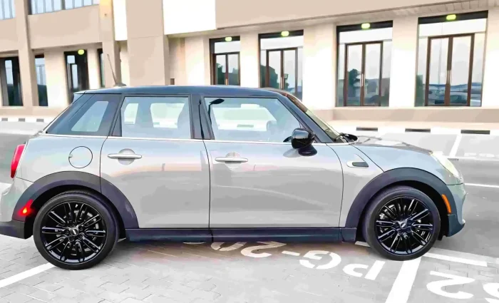 Mini Cooper car silver color for rent in Dubai
